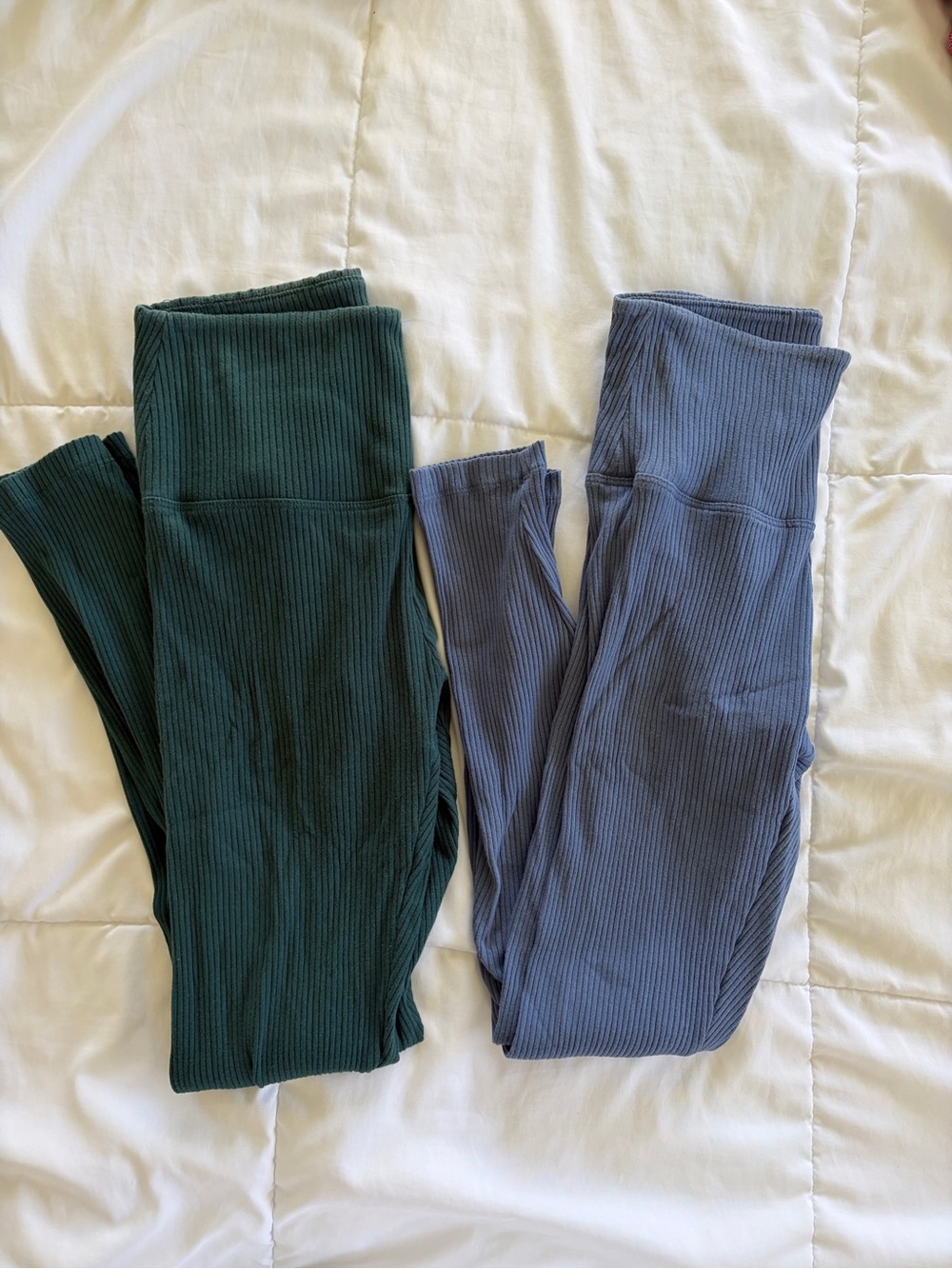 PINK Yoga Ribbed Leggings - Forest Green & Slate Blue XS